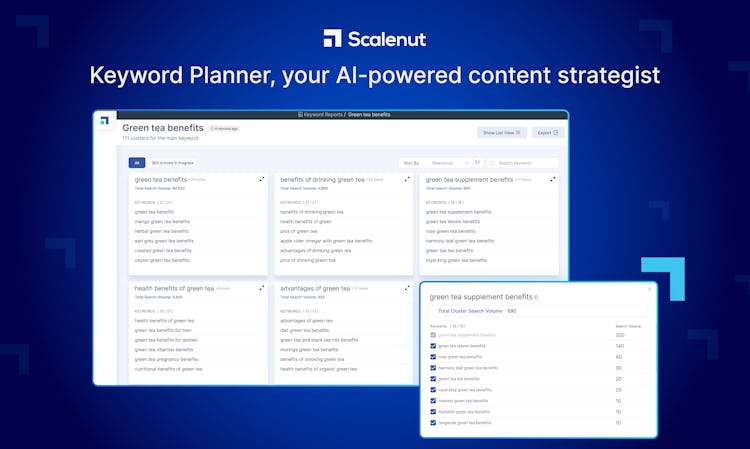 Scalenut screenshot: Keyword Planner, your AI-powered content strategist