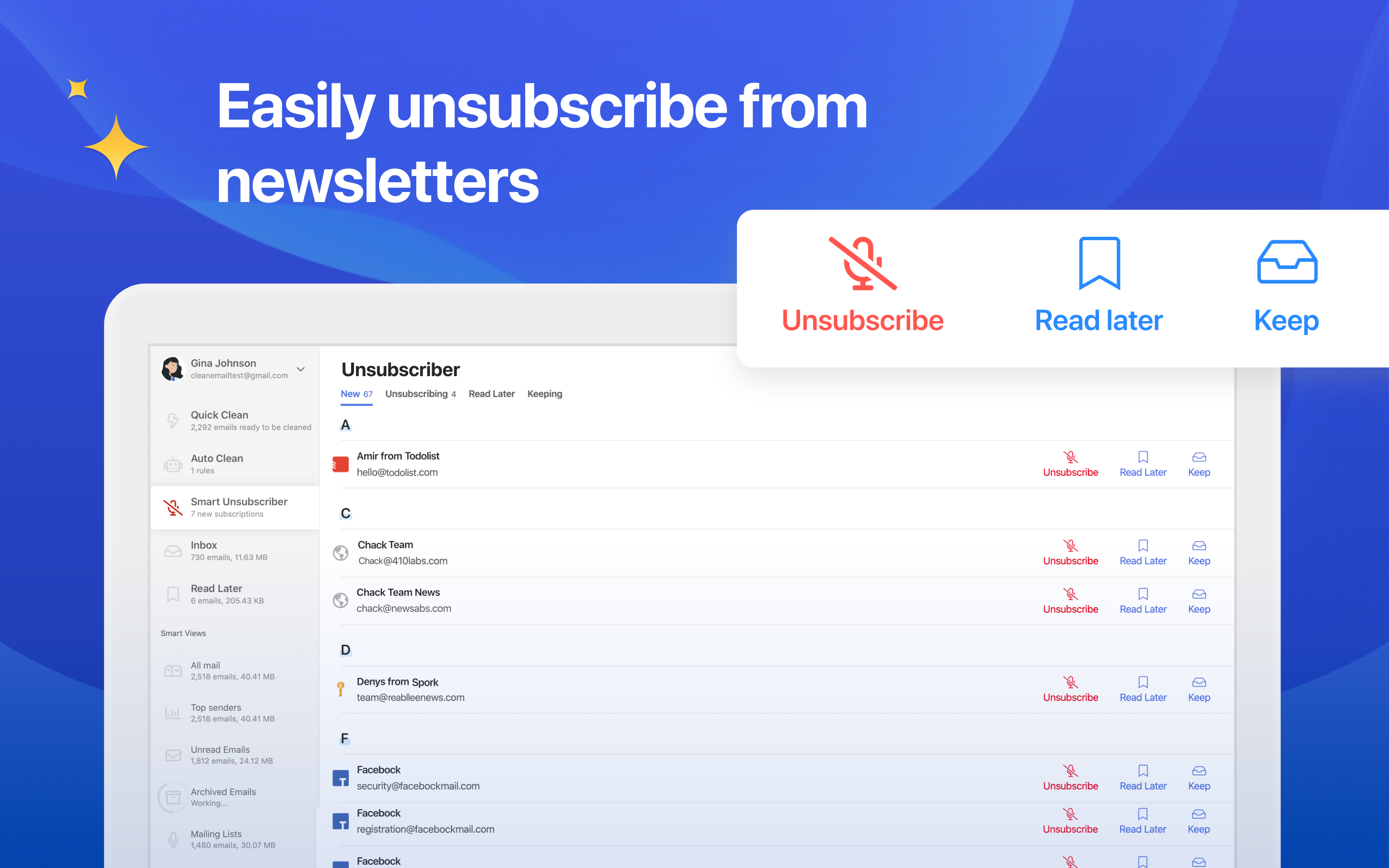 Easily unsubscribe from newsletters