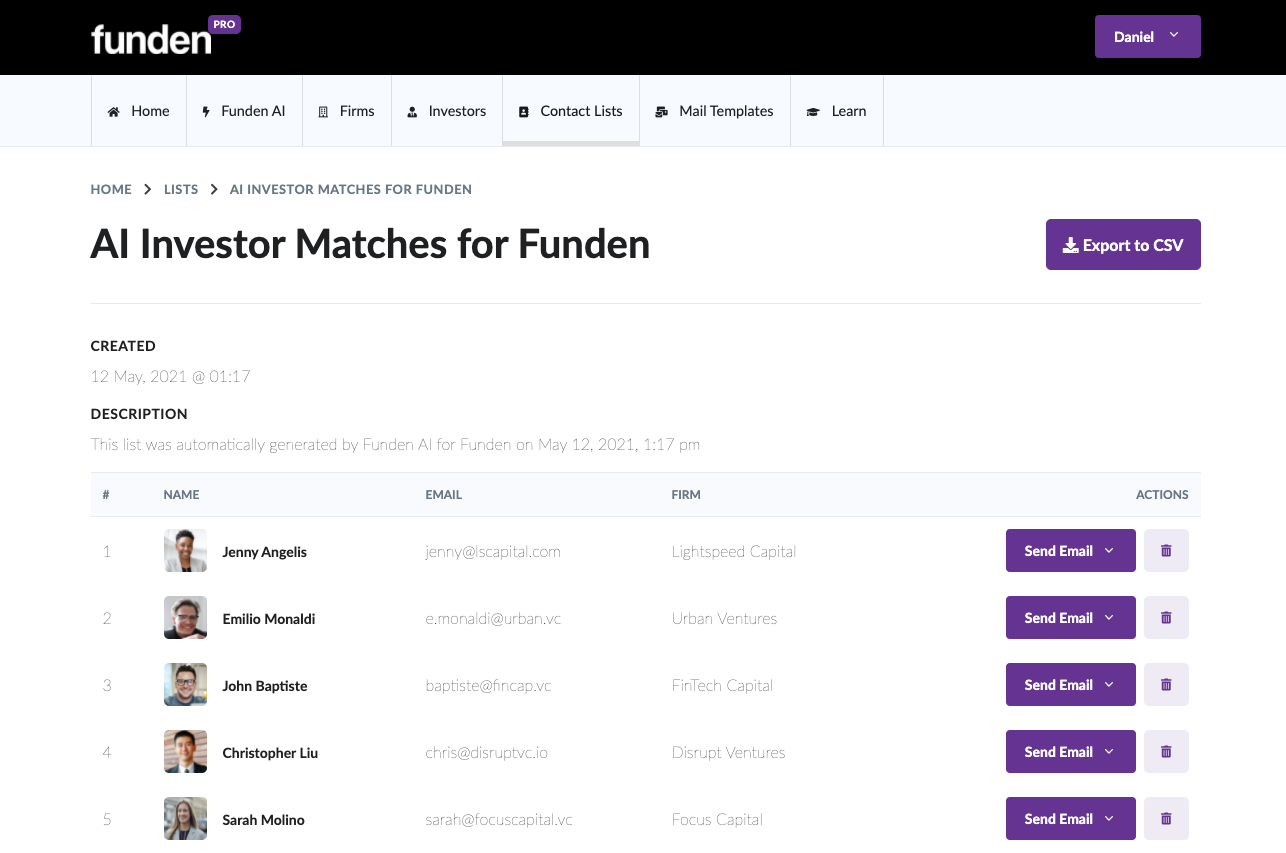 AI-Powered Investor Matches Contact List Creation
