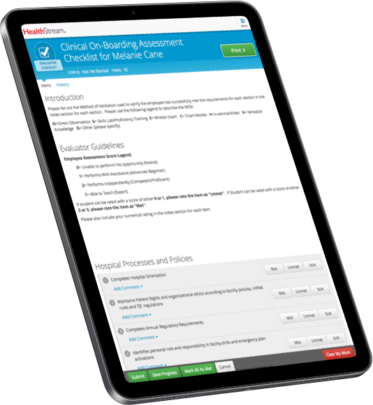 HealthStream Checklist Software - Checklist tablet