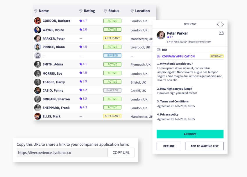 Liveforce screenshot: Workforce database