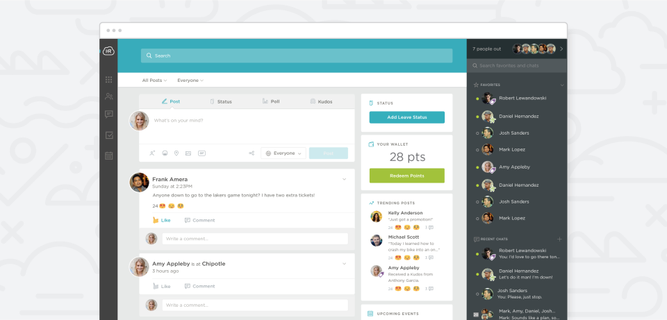 Workmates screenshot: Check and comment on social posts
