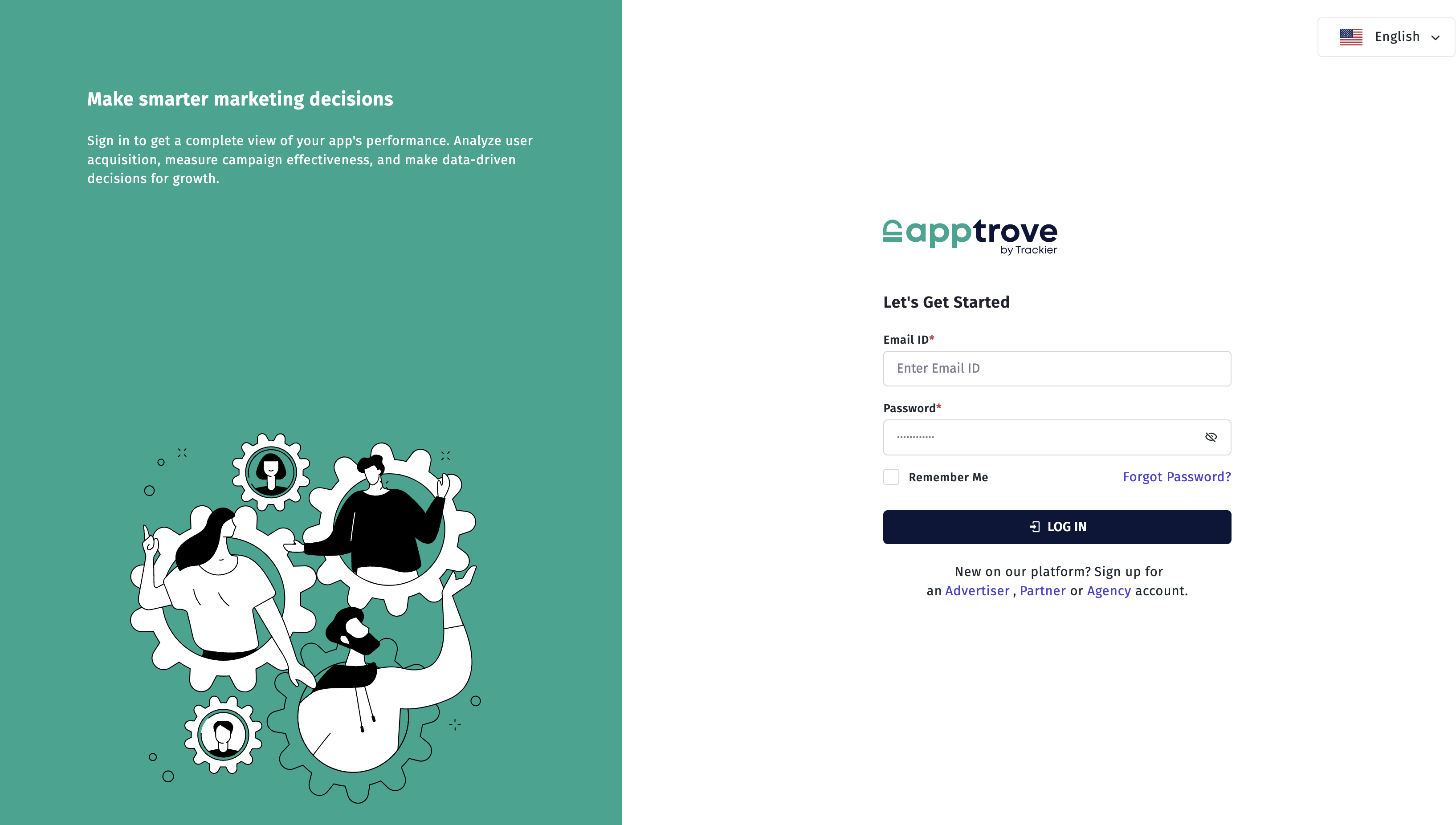 Apptrove screenshot: Apptrove MMP Panel Login Interface.