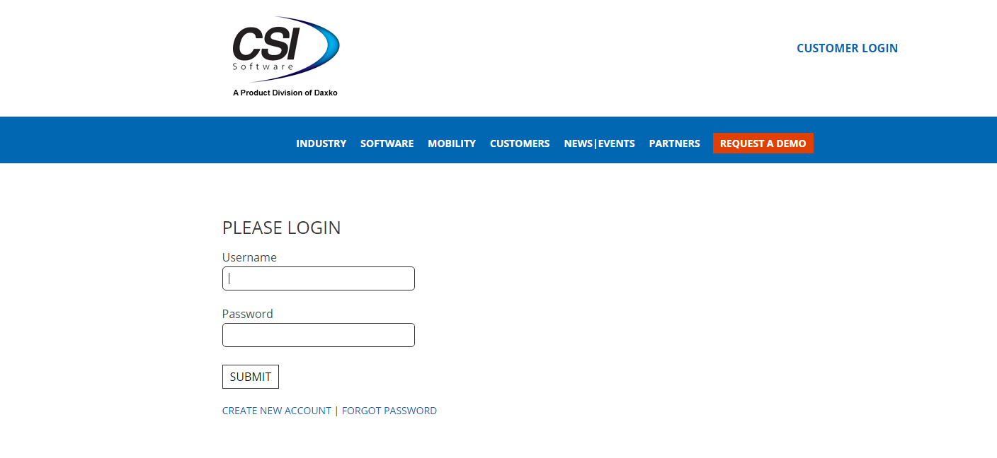 CSI Spectrum screenshot: CSI Software Customer Login Page