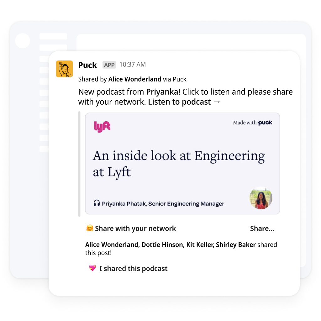 Puck screenshot: Puck share message