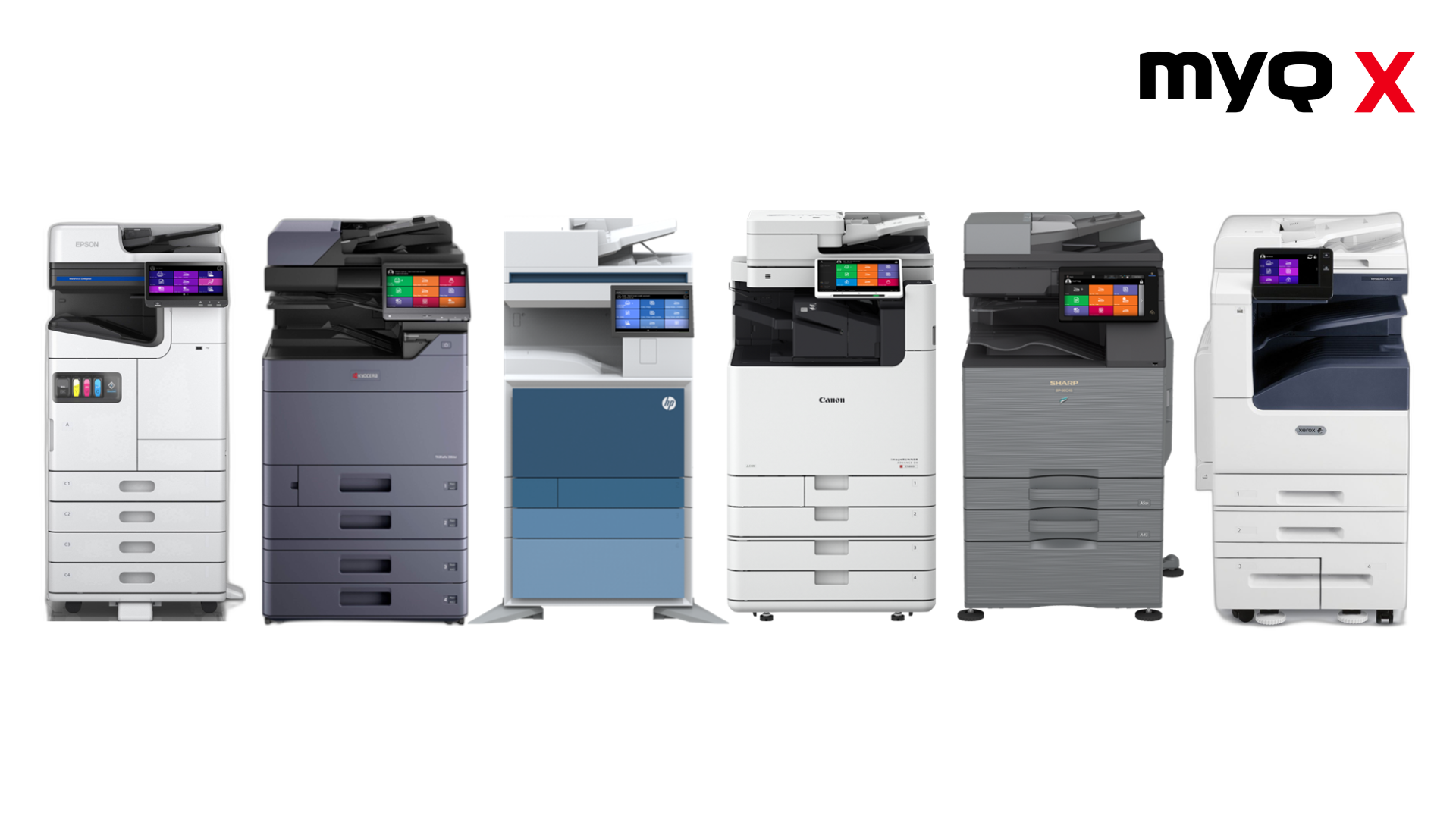 MyQ X is a true multivendor print management solution, supporting a wide range of printers from leading manufacturers.