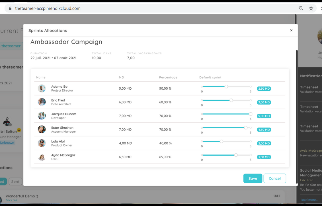 The Teamer Software - The Teamer sprint allocations