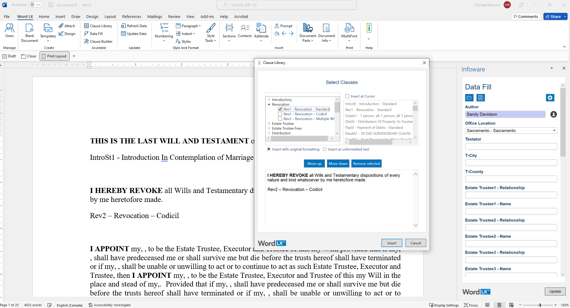 Create large, complex documents likes wills, contracts and more using Clause Library