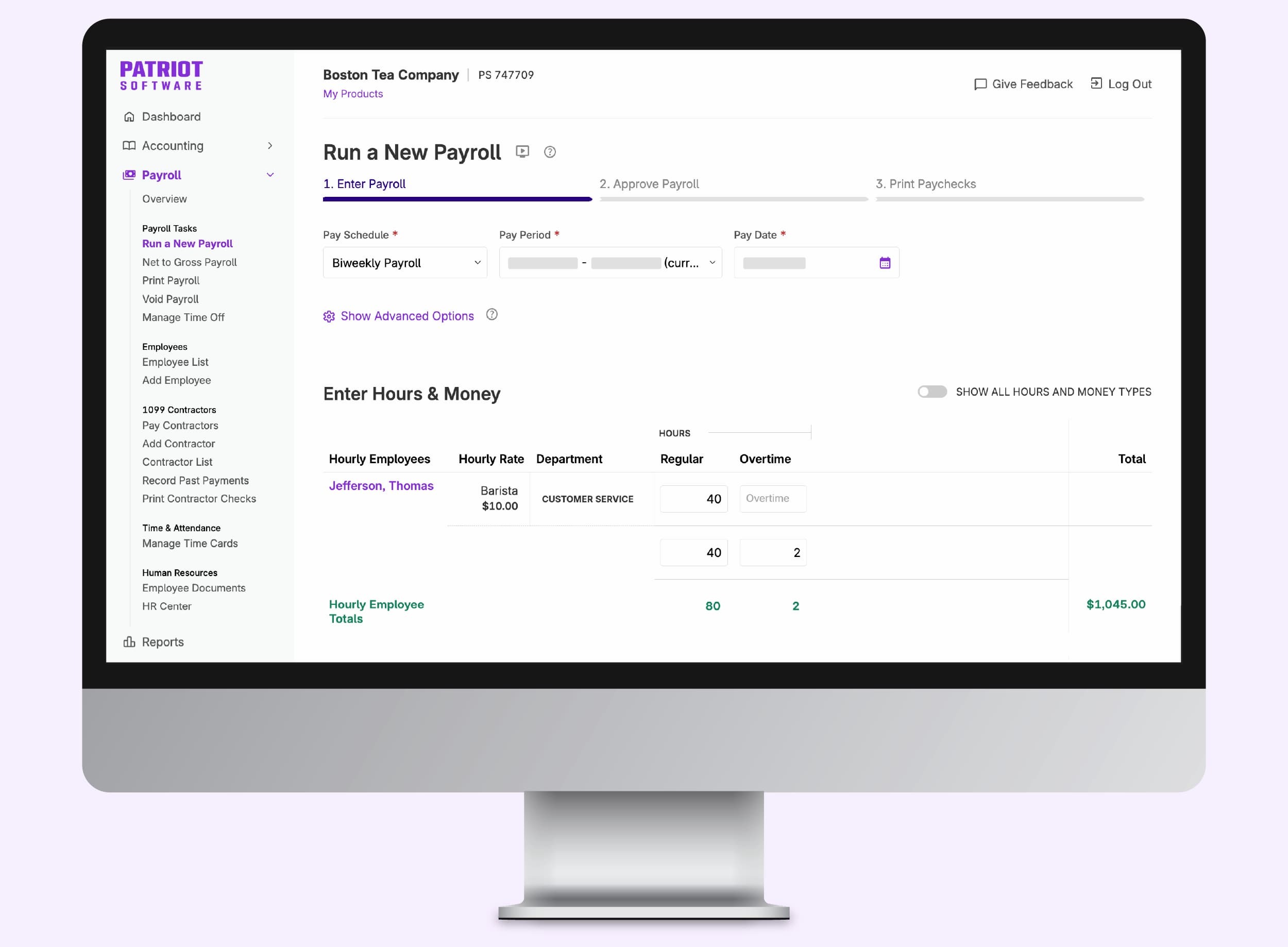 Patriot Payroll Software - Patriot Payroll Step 1; Enter employee hours.