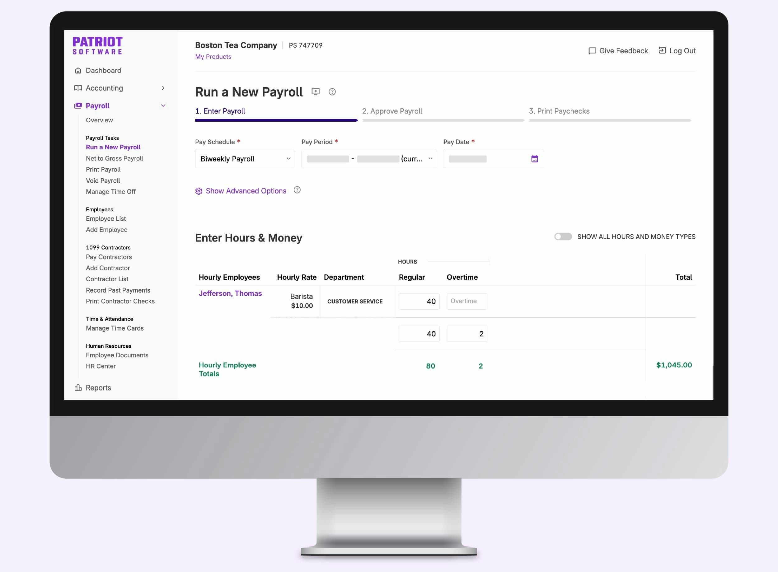 Patriot Payroll Software - Patriot Payroll Step 1; Enter employee hours.
