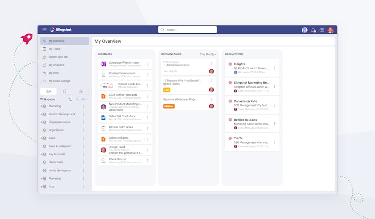 Slingshot screenshot: Easily manage, share and access files and documents with your team in the same place collaboration happens.