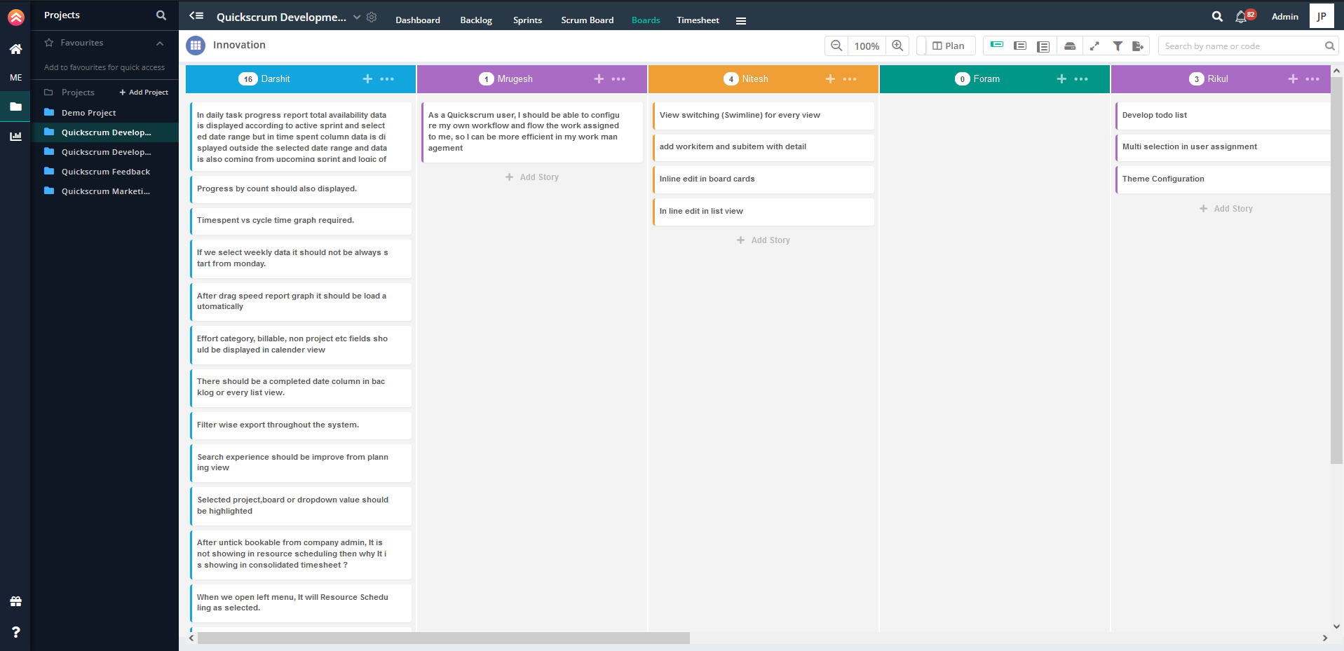 QuickScrum screenshot: Story Kanban Board
