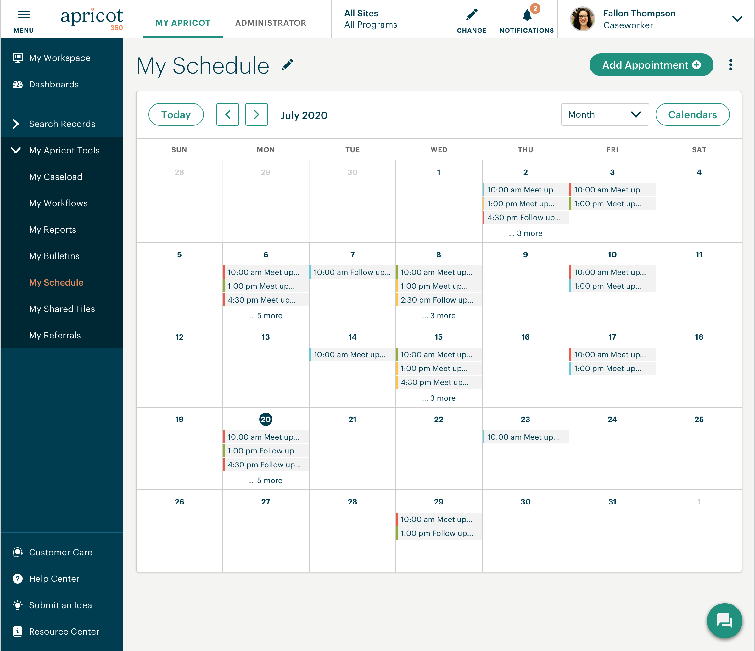 Bonterra Case Management Software - Apricot Schedule