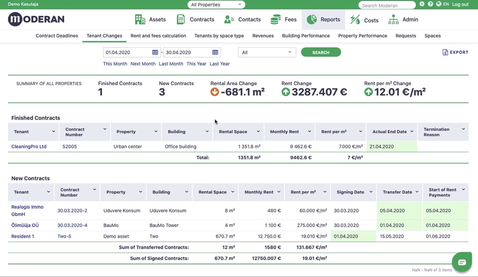 Moderan screenshot: Moderan Reports