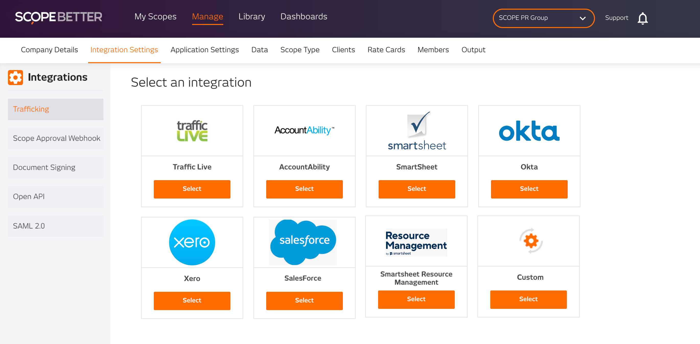 SCOPE Better screenshot: Integrations