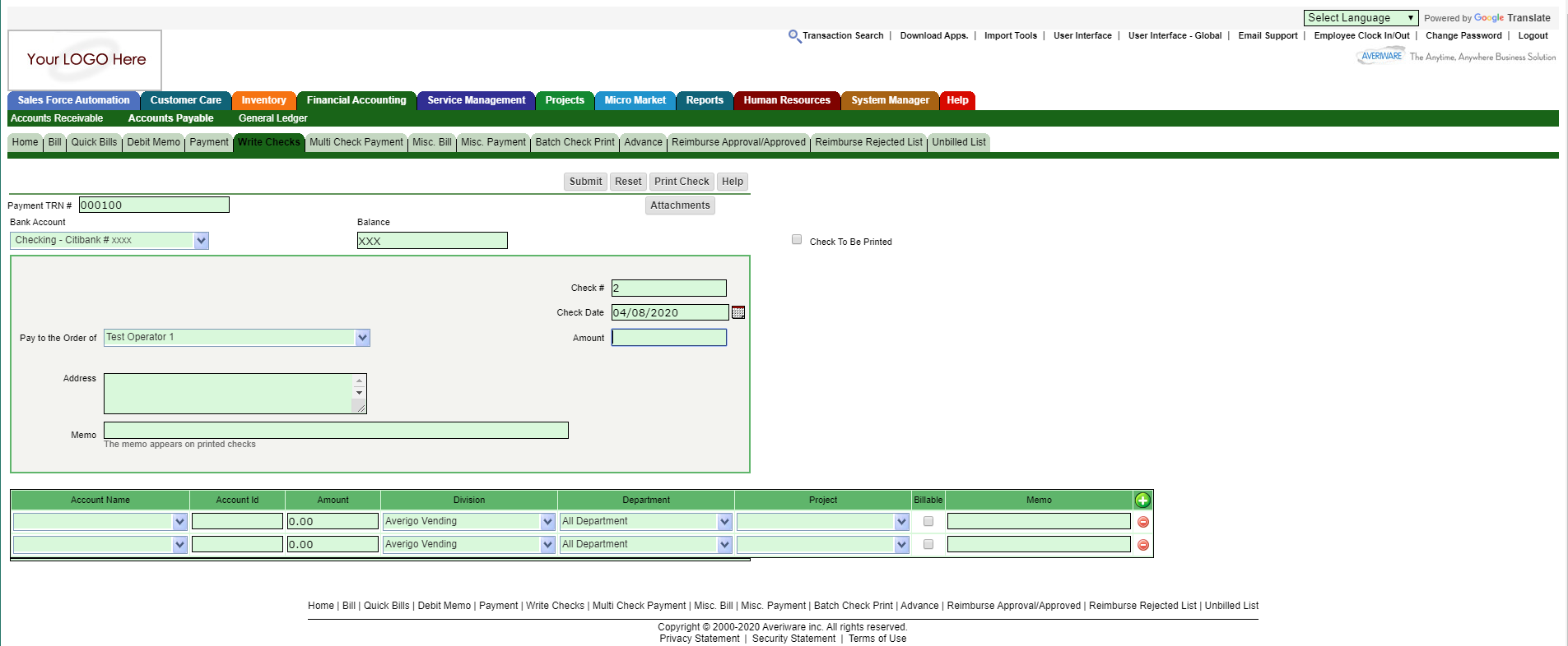 Averiware Integrated Invoicing