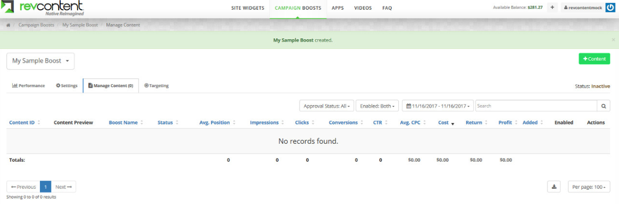 Revcontent screenshot: Revcontent manage content
