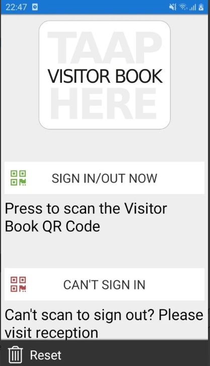 TAAP Visitor Book screenshot: TAAP Visitor Book scan QR codes