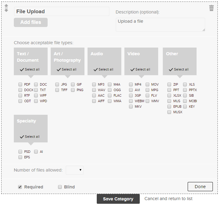 Allow file submission in various file formats