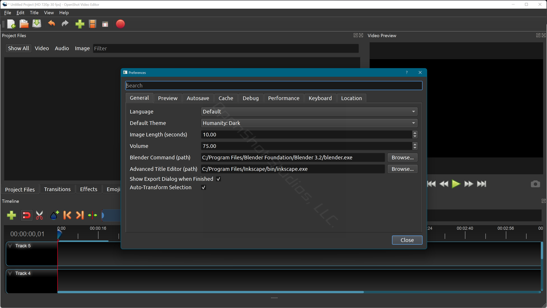OpenShot Video Editor Software - OpenShot v2.6.1 Preferences Window