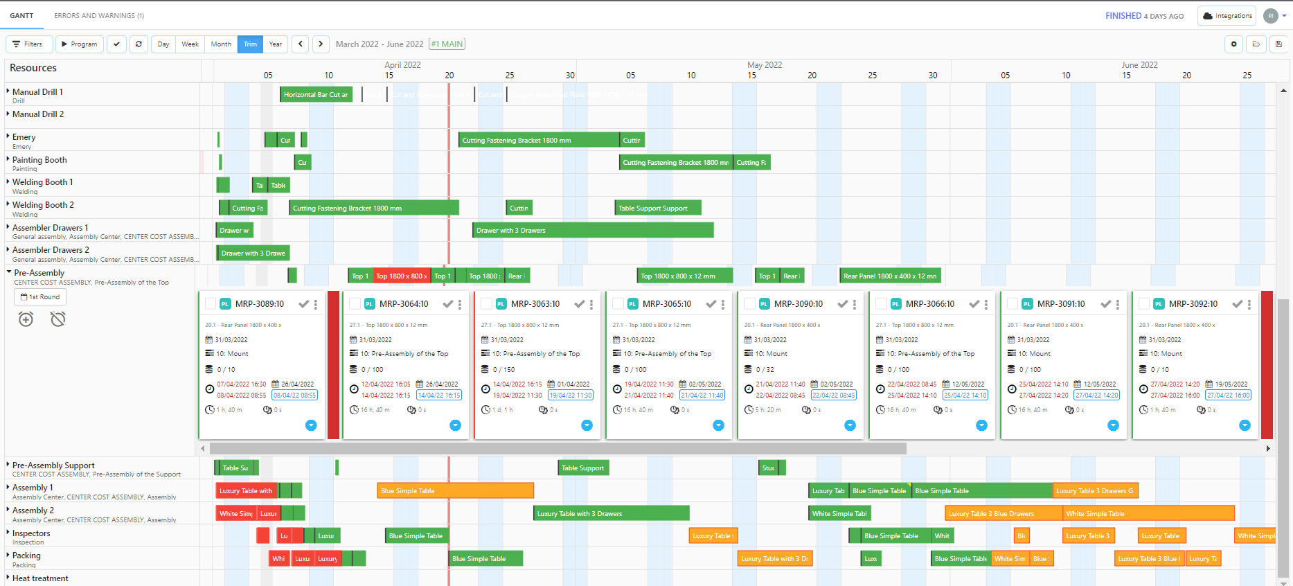 Interactive Gantt: Users can drag and drop