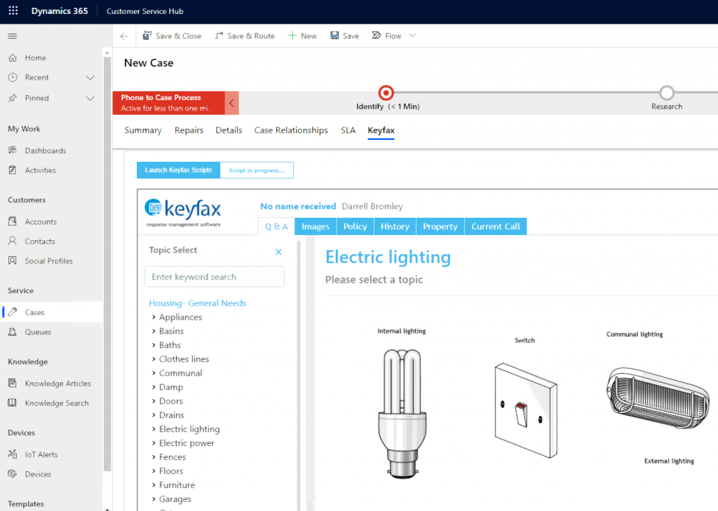 Keyfax Repairs Diagnostics being launched from MS Dynamics 365
