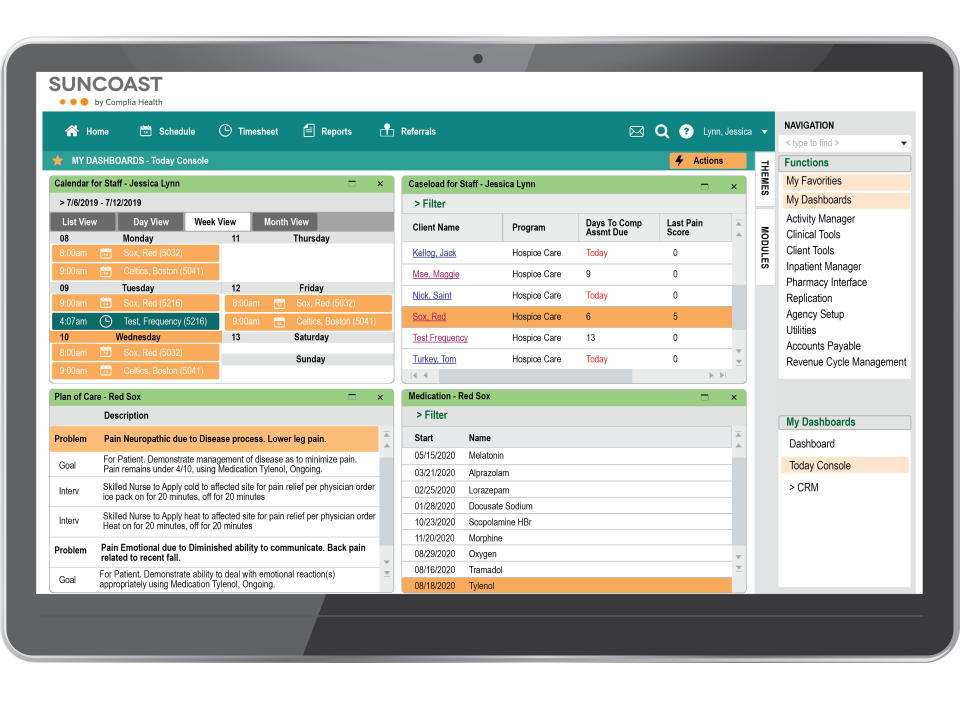Suncoast screenshot: Suncoast dashboard