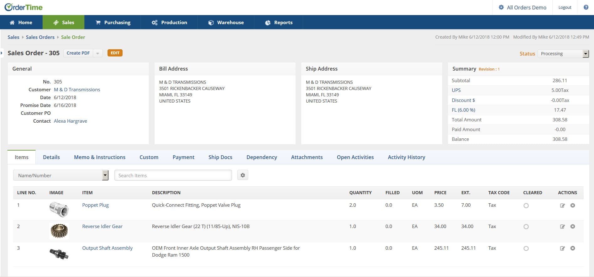 Order Time Inventory Software - Sales Order with Items