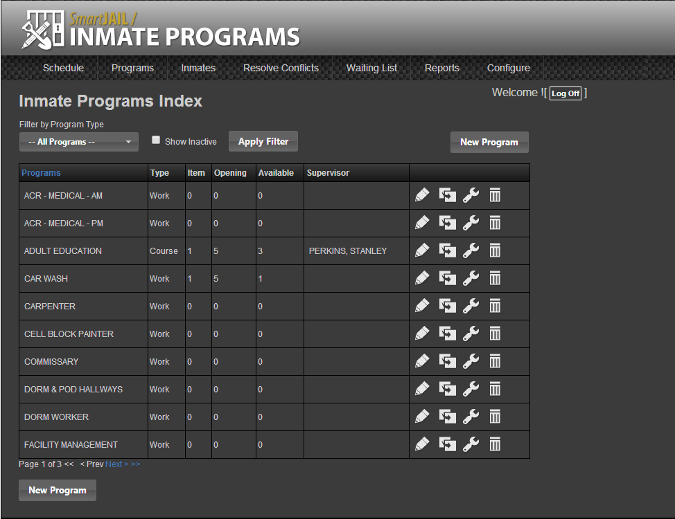 SmartJAIL inmate programs dashboard