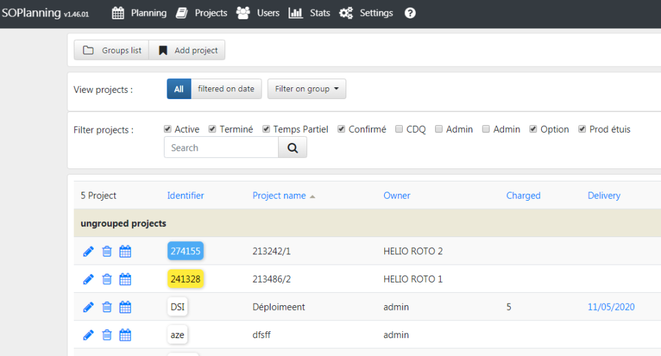 SOPlanning Software - Projects listing