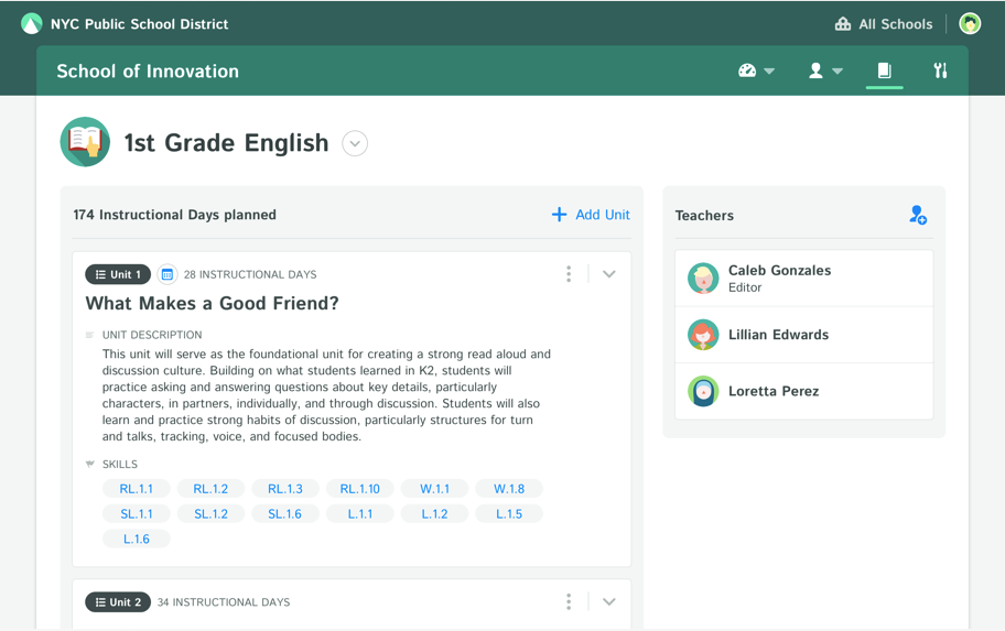 Import or build curriculum, and share school-wide