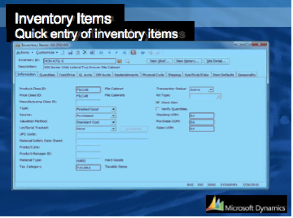 Microsoft Dynamics SL Software - Inventory Items