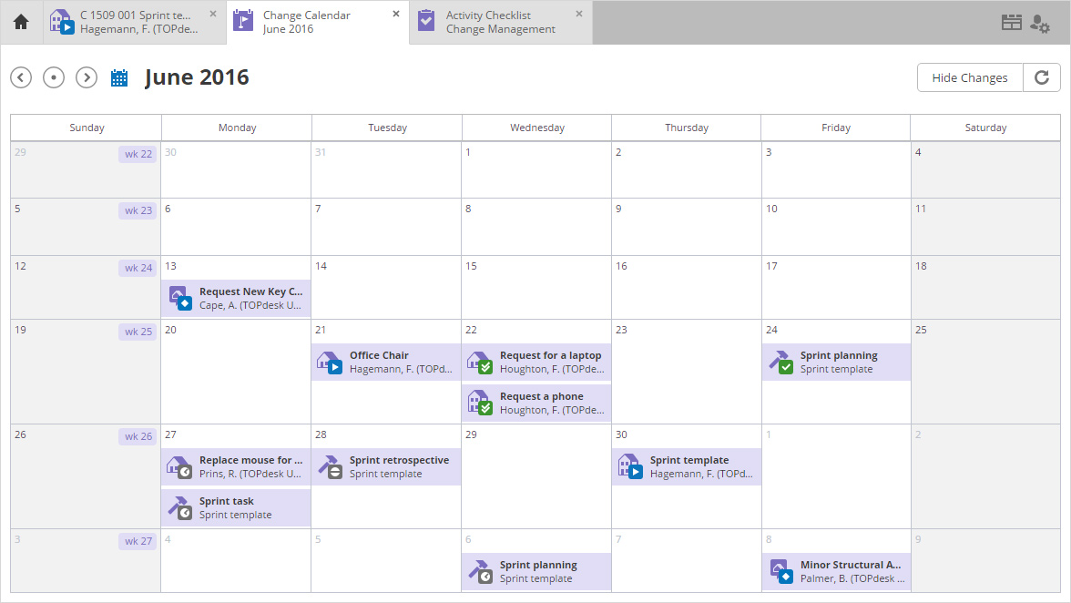 TOPdesk Software - Schedule changes within the calendar to ensure that tasks do not overlap or interrupt employee work