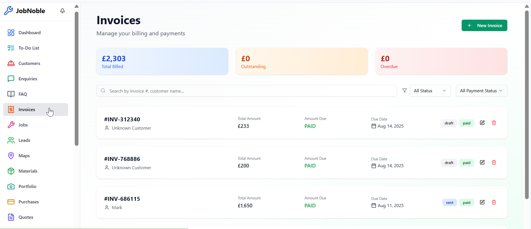 JobNoble screenshot: JobNoble CRM