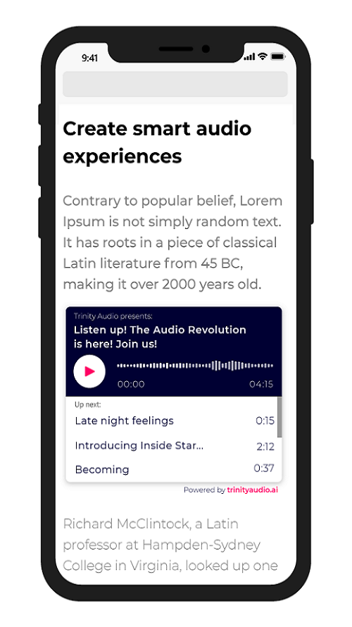 Trinity Pulse - provide an amplified experience of your top trending audio content, featured as an engaging playlist on your website