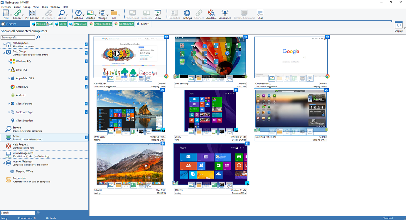 NetSupport Manager Software - NetSupport Manager Thumbnail View - Monitor multiple devices in a single view.
