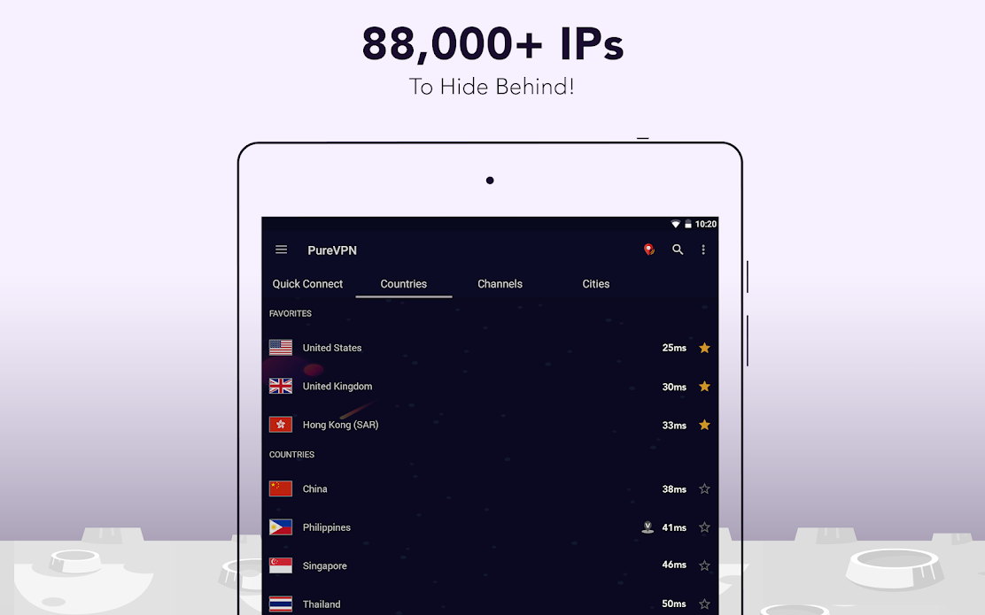 PureVPN Software - Over 88,000 IP's made available to anonymously mask online access, supported by native PureVPN apps for iOS and Android devices