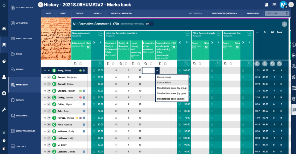 SEQTA Software - Marks Book