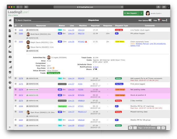 L2L Smart Manufacturing Platform screenshot: CloudDispatch dispatch list screen