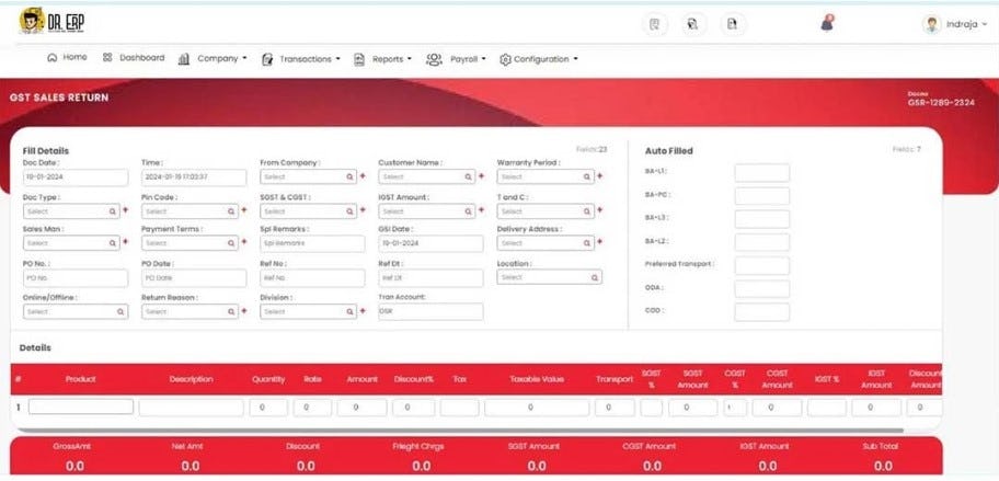 Dr. ERP Software - Dr. ERP GST sales returns