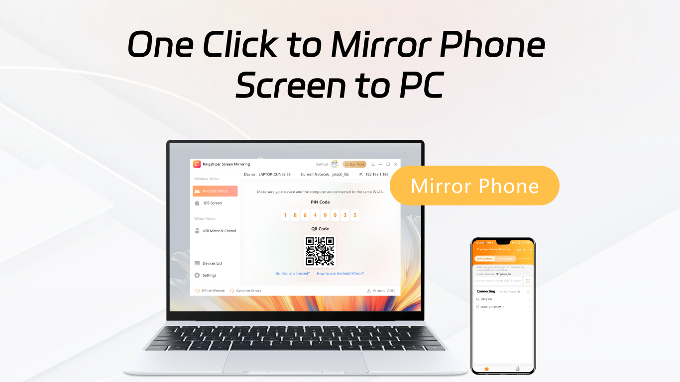 Kingshiper Screen Mirroring Software - Kingshiper Screen Mirroring scan QR for mirroring phone