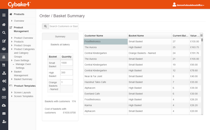 Cybake screenshot: New! Basket tracking report helps you keep tabs on and quantify an all-important aspect of commercial baking.