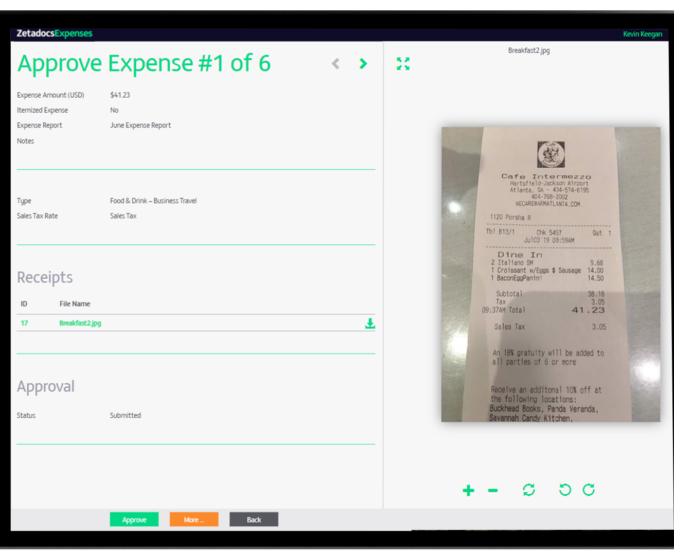 Approve: Zetadocs Expenses tracks expense limits so you don't have to: managers are notified to approve expense reports and the finance team makes a final check