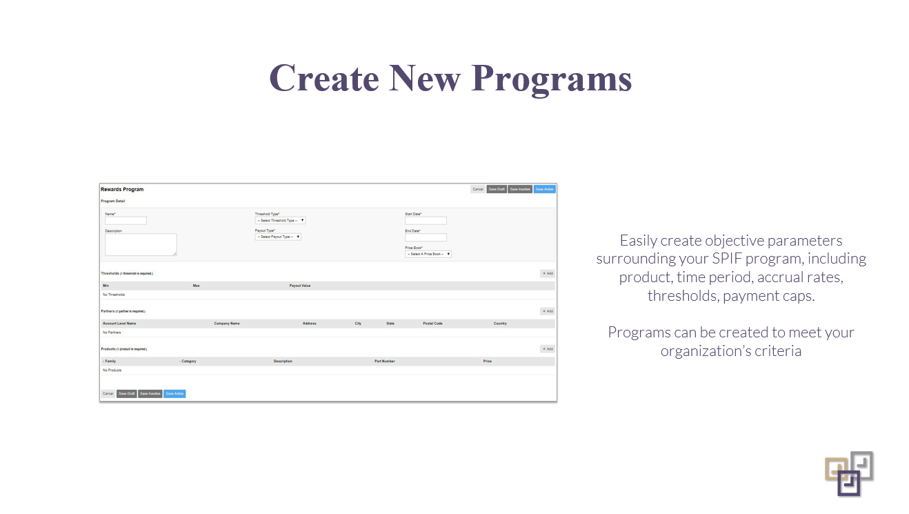 SPIF Management screenshot: SPIF Management new programs