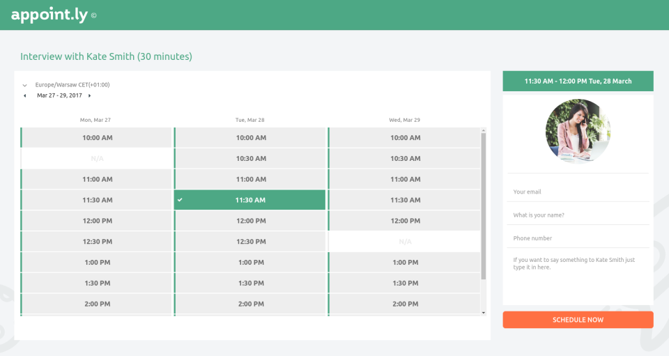 Appoint.ly Software - Scheduling page