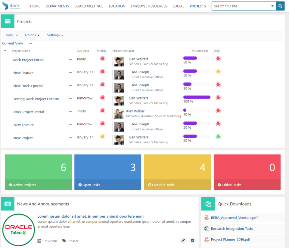 Dock 365 Intranet Portal Software - Projects Portal