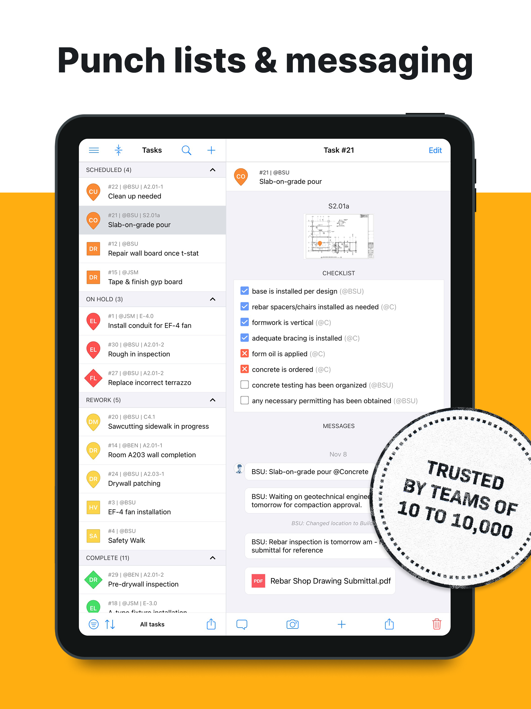 Fieldwire Software - Punch lists & messaging