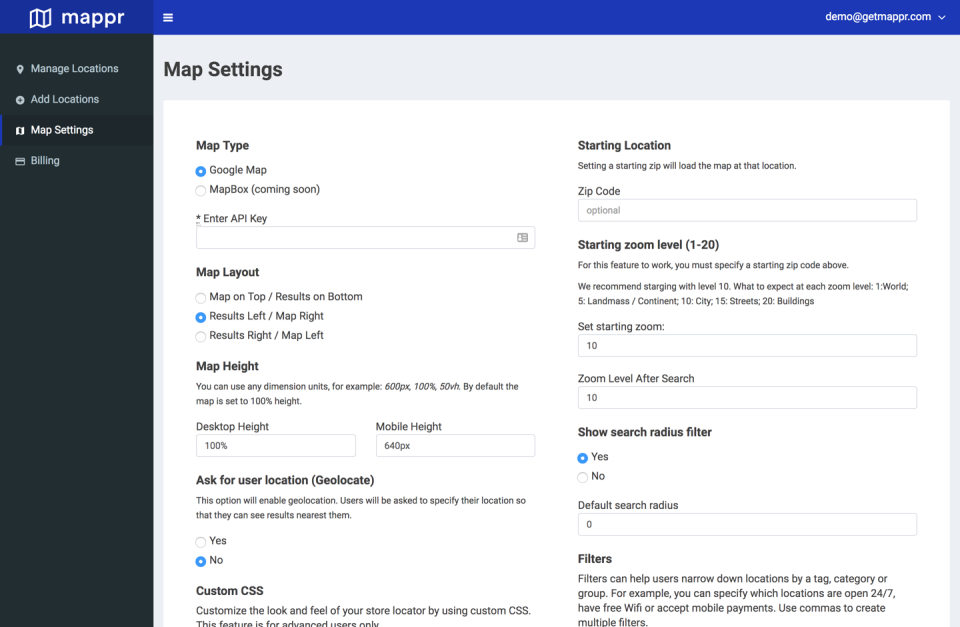 Mappr Software - Easy but flexible setting