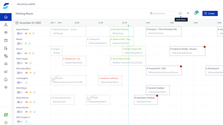 WorkInSync screenshot: Meeting Room Booking Management Dashboard