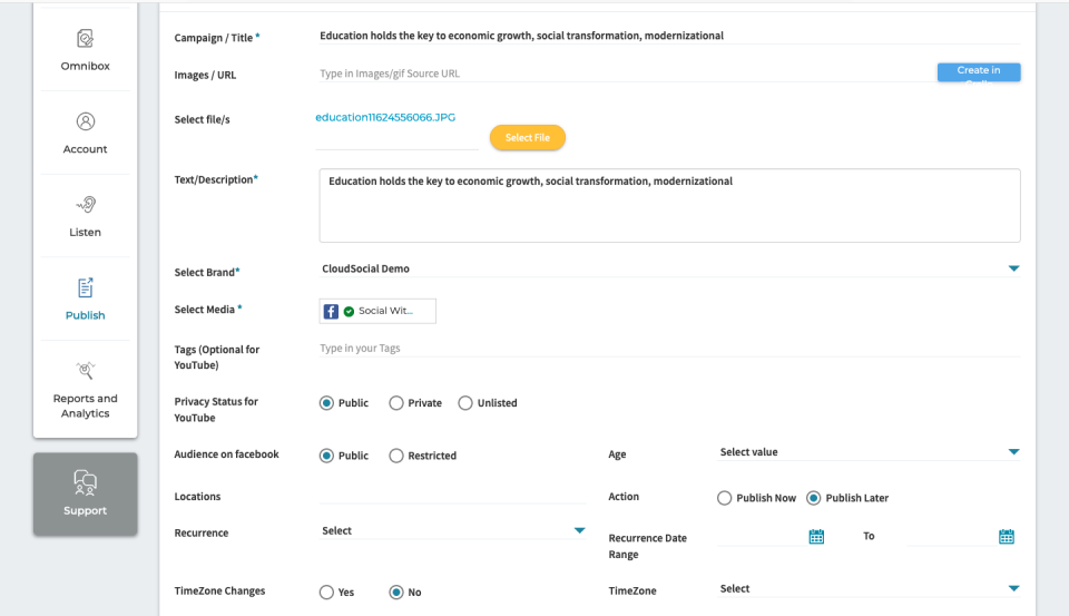 CloudSocial publish posts